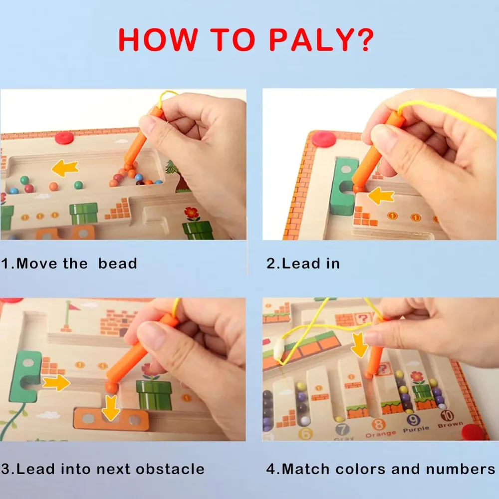 BeadyPlay | Montessori magneettinen kirjoitustaulu lapsille, jossa 55 värikästä magneettista helmeä - turvallinen puinen l...
