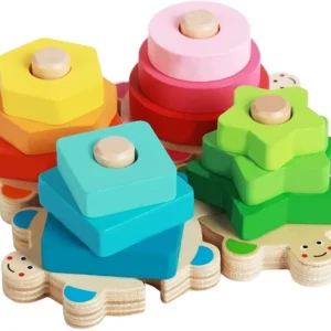 EcoToys Värikkäät Kilpikonnan Muotoiset Palikat | Opettavaista ja Luovaa - Opettava Puulelu Lapsille