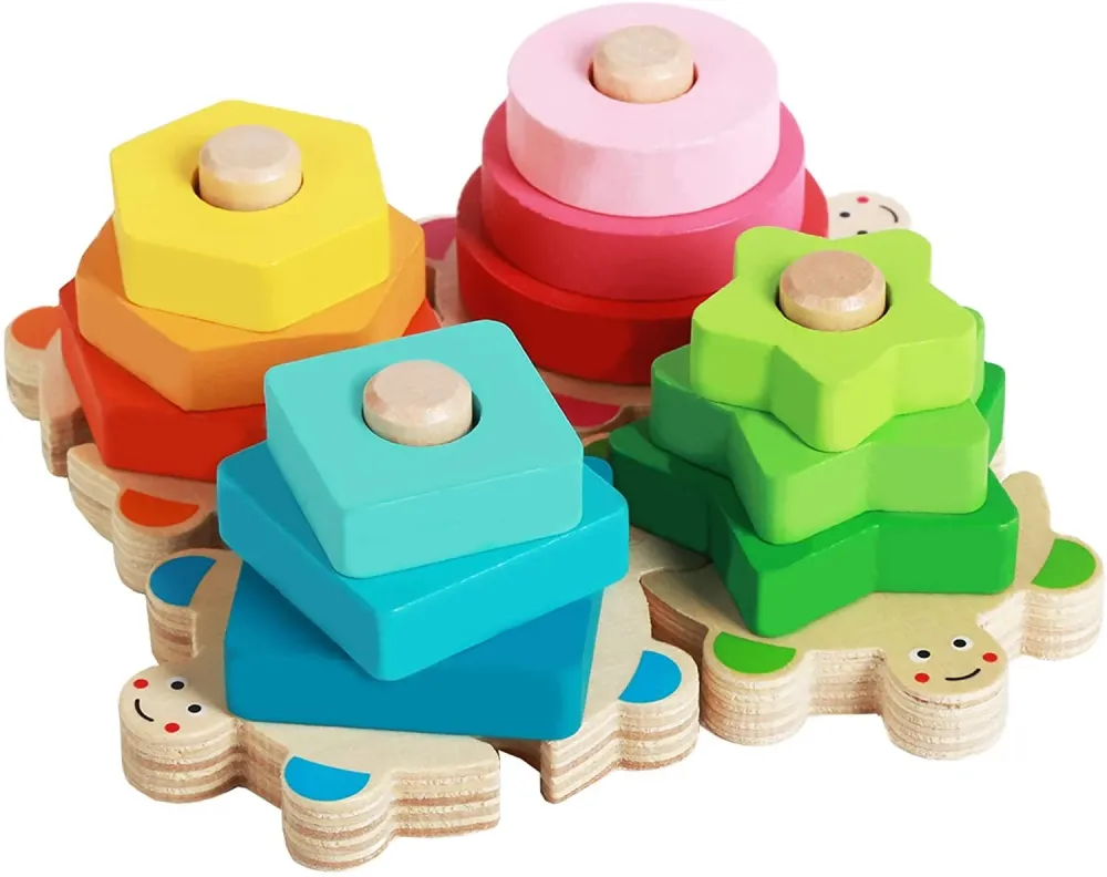 EcoToys Värikkäät Kilpikonnan Muotoiset Palikat | Opettavaista ja Luovaa - Opettava Puulelu Lapsille