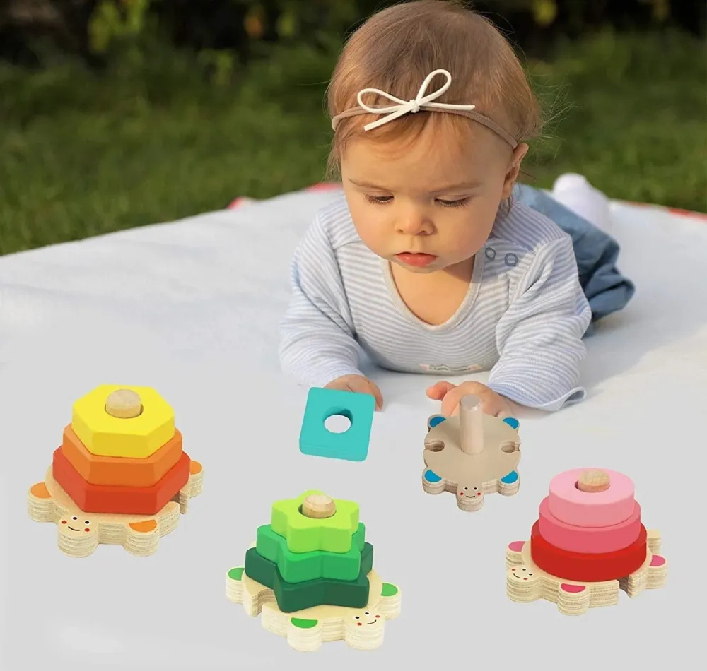 EcoToys Värikkäät Kilpikonnan Muotoiset Palikat | Opettavaista ja Luovaa - Opettava Puulelu Lapsille