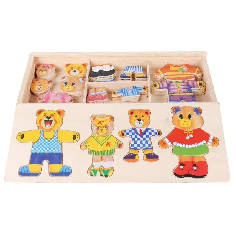 EcoToys sarjakuvamainen olutvaatepalapeli | Opettava puinen peli - Opi vaatevaihtoehdoilla
