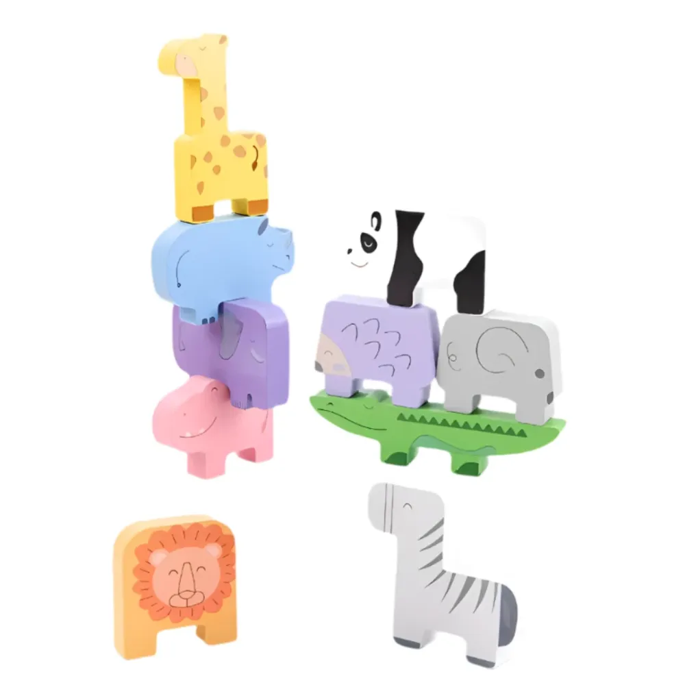 EcoToys StackMaster | Parantaa hienomotoriikkaa - Pinoamisseikkailu Puiset eläinpalikkapeli