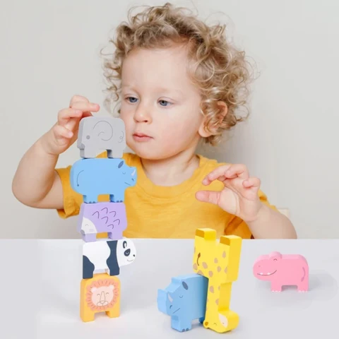 EcoToys StackMaster | Parantaa hienomotoriikkaa - Pinoamisseikkailu Puiset eläinpalikkapeli