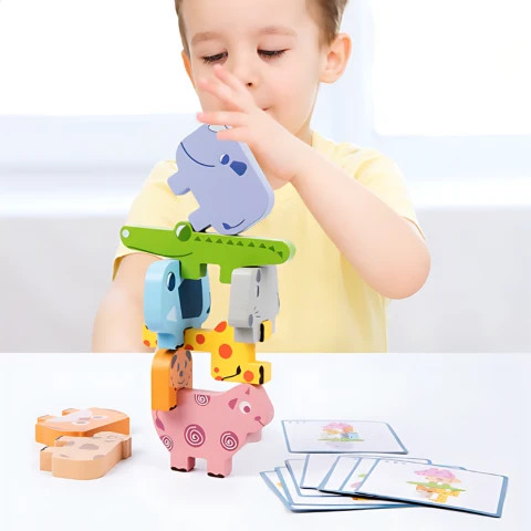 EcoToys StackMaster | Parantaa hienomotoriikkaa - Pinoamisseikkailu Puiset eläinpalikkapeli