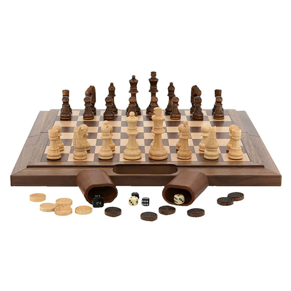 Dal Rossi Chess / Checkers / Backgammon Folding Walnut 16"