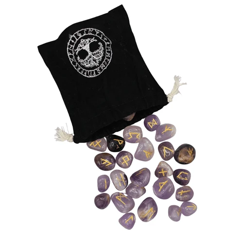 Ametisti Rune Viking -riimusetti samettipussissa (25 kpl)