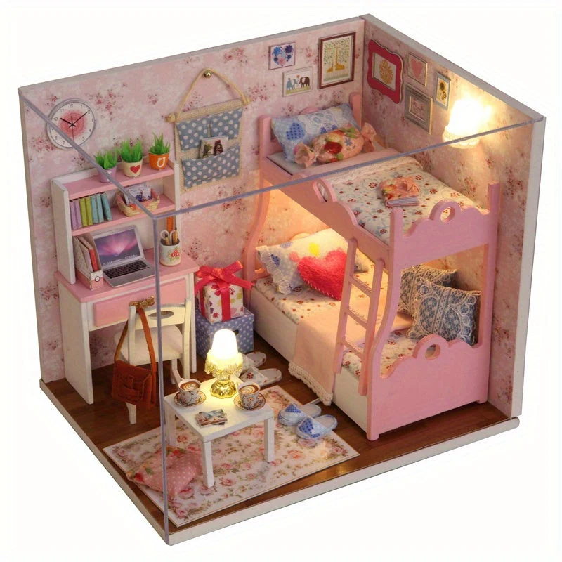 Poppenhuis | Taianomainen minimaailma - DIY puinen talo LED-valaistuksella