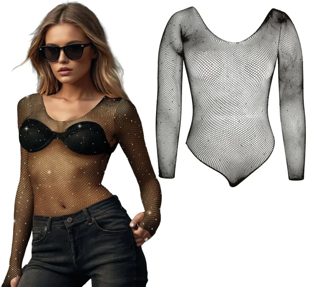 Fishnet Body Suit Musta