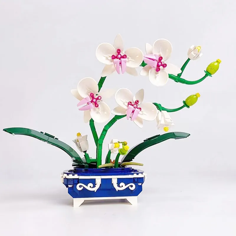 Mini Orchid Potted Plants Simulation Flower Building Blocks Friends Orchid Bricks 574PCS House Decoration Toys Kids Gifts