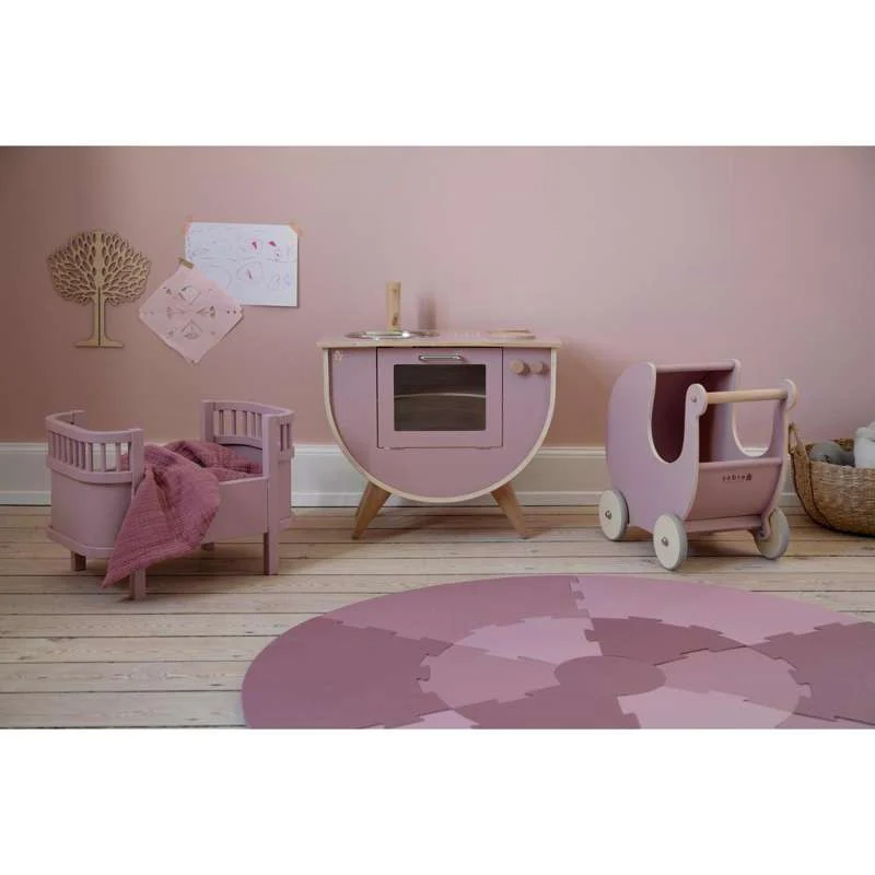Sebra Dukkevogn i Træ - Blossom Pink